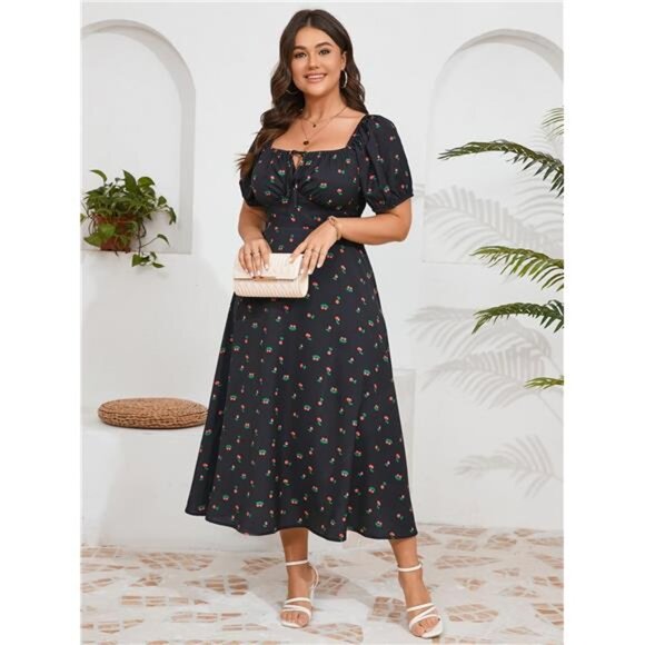 Women's Plus Size Summer Dress Short Sleeve Square Neck Milkmaid Maxi Long Dress - Picture 6 of 6